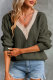 Cable Puff Sleeve Lace V Neck Sweater