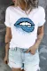 American Football Lips Striped Round Neck Casual T-Shirts