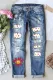 GAME DAY American Football Graphic Ripped Mid Waist Casual Jeans
