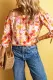 Floral Knot Pleated Shirred Off the Shoulder Sheath Casual Blouse