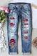 Skull American Football Graphic Ripped Casual Jeans