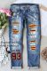 Personalized Name Number Mid Waist Ripped Jeans