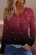 Dark Red Ombre V Neck Shift Casual Long Sleeve Top
