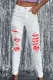 Red&White Ripped Raw Hem  Casual Jeans