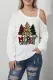Merry Christmas Tree Graphic Cold Shoulder Asymmetrical Neck Casual Tops