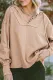 Buttoned V Neck Drawstring Knit Hoodie