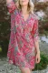 Paisley Print Tab Sleeve Notched V-Neck Dress