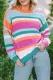 Striped Knit Drop Shoulder Puff Sleeve Sweater