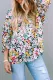 Floral Notched V-Neck Puff Sleeve Blouse