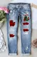 Merry Christmas Ripped Casual Jeans