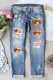 Thanksgiving Day Pumpkin Graphic Denim Ripped Jeans