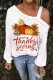 Thanksgiving Day Pumpkin Graphic Cold Shoulder Shift Casual Blouse