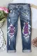 Tiger Graphic Ripped Casual Jeans