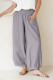Medium Grey Shirred Wide Waistband Casual Textured Linen Pants