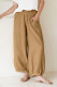 Light French Beige Shirred Wide Waistband Casual Textured Linen Pants