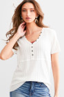 White BKE Textured Knit Henley - Women_s Shirts Blouses_y