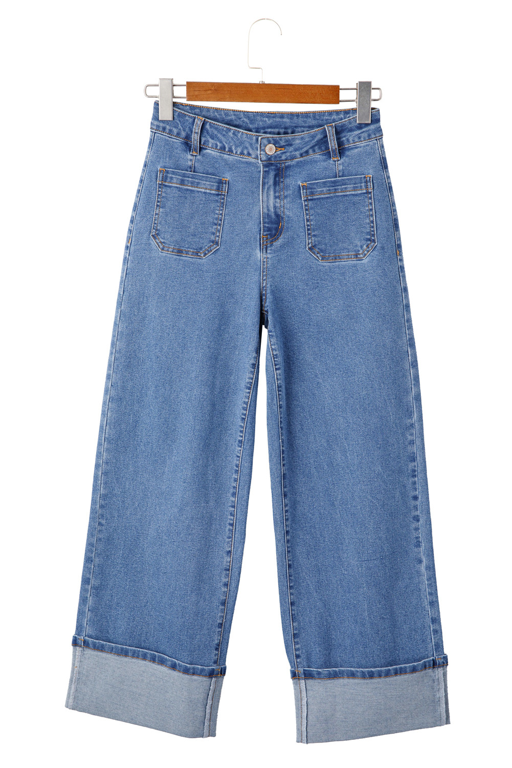 EVALESS Womens Minimalist High Waisted Jeans Stretchy Loose Fitted Cuffed Wide Leg Trouser Denim Bottom Pants 2025 Trendy womenswear Basic Outfits