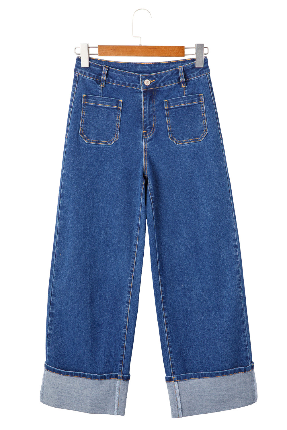 EVALESS Womens Minimalist High Waisted Jeans Stretchy Loose Fitted Cuffed Wide Leg Trouser Denim Bottom Pants 2025 Trendy womenswear Basic Outfits