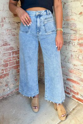 Beau Blue Chic Patch Pocket Straight Leg Loose Jeans LC7875273-P804