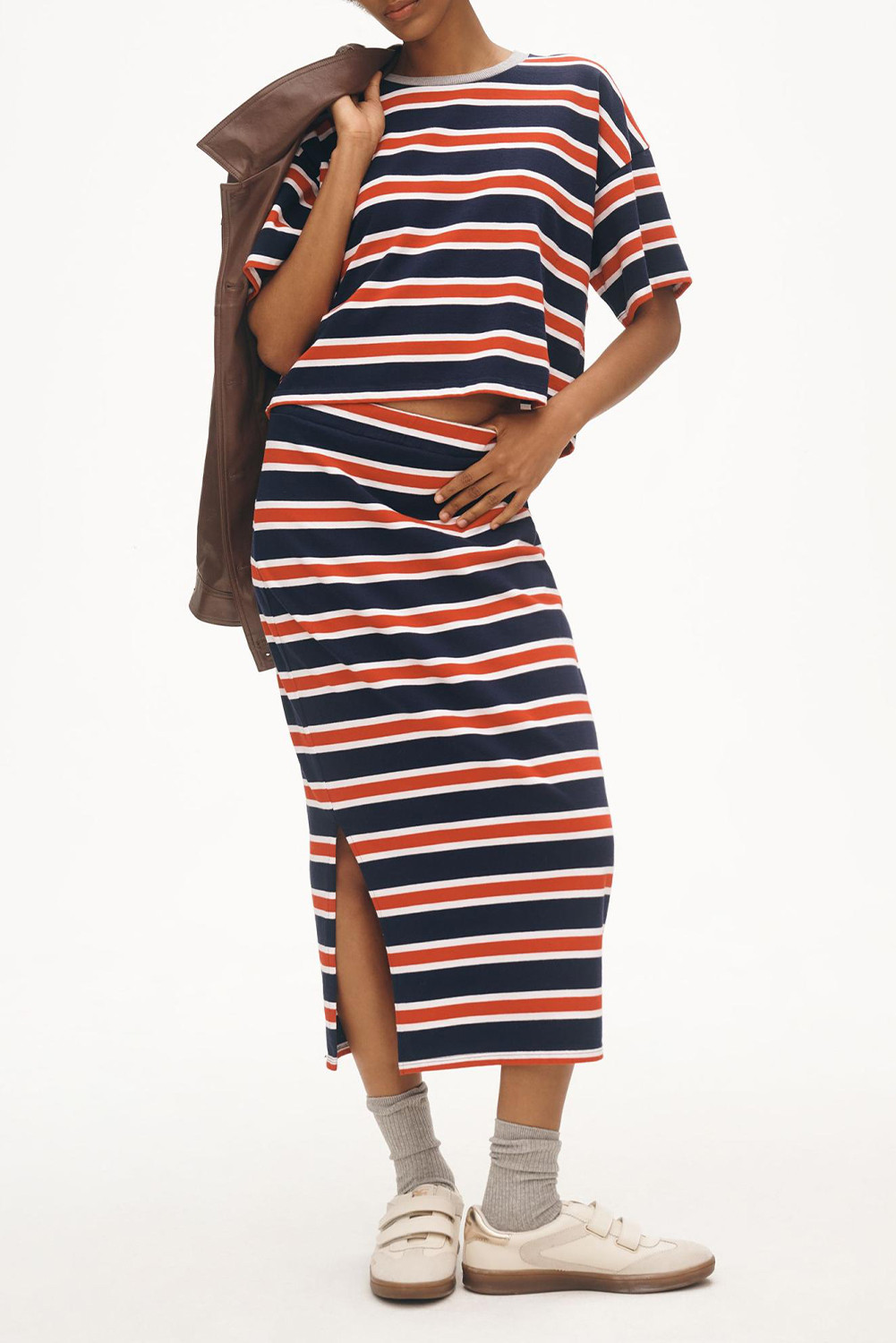 Navy Stripe skirt sets
