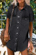 Dark Grey Vintage Light Wash Flap Pockets Rounded Hem Shirt