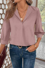 Pink Women Simple And Fashionable Elegant Commuting Shirt With Turn-Down Collar And Three-Quarter Sleeves