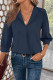 Navy Blue Women Simple And Fashionable Elegant Commuting Shirt With Turn-Down Collar And Three-Quarter Sleeves