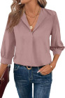 Pink Women Simple And Fashionable Elegant Commuting Shirt With Turn-Down Collar And Three-Quarter Sleeves