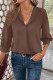 Coffee Women Simple And Fashionable Elegant Commuting Shirt With Turn-Down Collar And Three-Quarter Sleeves