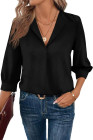 Black Women Simple And Fashionable Elegant Commuting Shirt With Turn-Down Collar And Three-Quarter Sleeves