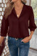 Burgundy Women Simple And Fashionable Elegant Commuting Shirt With Turn-Down Collar And Three-Quarter Sleeves
