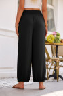 Black Shirred Wide Waistband Casual Textured Linen Pants