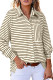 Brown Black Striped Collared Button Up Front Pocket Top