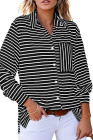Black Striped Collared Button Up Front Pocket Top