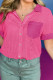 Rose Red Taupe Gauze Waffle Button Down Short Folded SleeveToP