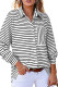 Black Striped Collared Button Up Front Pocket Top