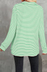 Blackish Green Black Striped Collared Button Up Front Pocket Top