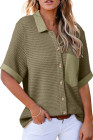 Four Leaf Clover Taupe Gauze Waffle Button Down Short Folded SleeveToP