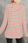 Fiery Red Black Striped Collared Button Up Front Pocket Top