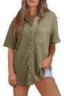 Four Leaf Clover Taupe Gauze Waffle Button Down Short Folded SleeveToP