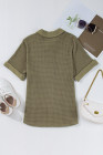 Four Leaf Clover Taupe Gauze Waffle Button Down Short Folded SleeveToP
