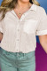 White Taupe Gauze Waffle Button Down Short Folded SleeveToP
