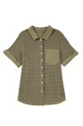 Four Leaf Clover Taupe Gauze Waffle Button Down Short Folded SleeveToP