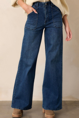 Navy Blue Dark Wash Wide Leg Jeans LC7875303-P605