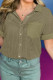 Four Leaf Clover Taupe Gauze Waffle Button Down Short Folded SleeveToP