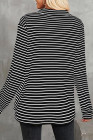 Black Striped Collared Button Up Front Pocket Top