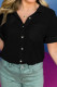 Black Taupe Gauze Waffle Button Down Short Folded SleeveToP