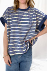 Blue Stripe Stripe Top - Light Taupe