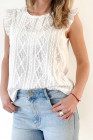 White Textured Ruffled Edge Elegant Tank Top