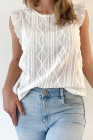 White Textured Ruffled Edge Elegant Tank Top